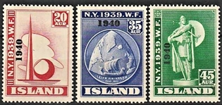 FRIMÆRKER ISLAND | 1940 - AFA 219-221 - Verdensudstilling overtryk 1940 - 20-45 aur - Ubrugt