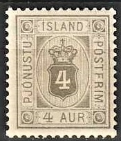 FRIMÆRKER ISLAND | 1898-1900 - AFA 9B - Tjeneste - 4 aur grå tk. 12 3/4 - Ubrugt