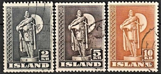 FRIMÆRKER ISLAND | 1947 - AFA 215B,231B,241B - Thorfinn Karlsefni - 2,5,10 kr. tk. 11 1/2 - Stemplet