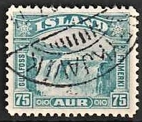 FRIMÆRKER ISLAND | 1930-31 - AFA 155 - Gullfoss - 75 aur blågrøn - Stemplet