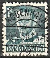 FRIMÆRKER DANMARK | 1948-50 - AFA 313 - Fr. IX 60 øre blågrøn - Lux Stemplet København