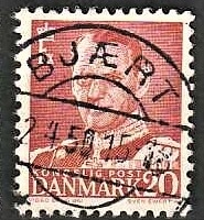 FRIMÆRKER DANMARK | 1948-50 - AFA 307 - Fr. IX 20 øre rød - Pragt Stemplet Bjært