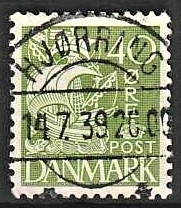 FRIMÆRKER DANMARK | 1933 - AFA 208 - Karavel 40 øre grøn Type I - Lux Stemplet Hjørring