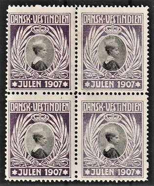 FRIMÆRKER DVI | 1907 Julemærker - Dronning Louise i 4-blok med 2 stk. postfriske - Postfrisk/Ubrugt