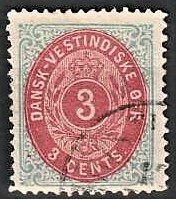FRIMÆRKER DVI | 1873-1902 - AFA 6 | 3 cent blå/rød - Stemplet