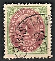 FRIMÆRKER DVI | 1873-1902 - AFA 5 | 1 cent grøn/rødbrun - Stemplet