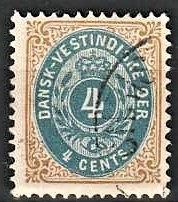 FRIMÆRKER DVI | 1873-1902 - AFA 7B | 4 cents gulbrun/blå - Stemplet