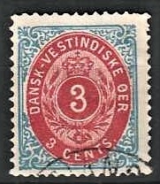 FRIMÆRKER DVI | 1873-1902 - AFA 6y | 3 cent blå/rød - Stemplet