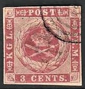 FRIMÆRKER DVI | 1866 - AFA 2 | 3 cents rosa - Stemplet