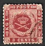 FRIMÆRKER DVI | 1872-73 - AFA 3 | 3 cents karminrød - Stemplet