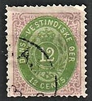 FRIMÆRKER DVI | 1876-1901 - AFA 12 | 12 cents lilla/gulgrøn - Stemplet