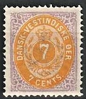 FRIMÆRKER DVI | 1873-1902 - AFA 8 | 7 cents lilla/gul - Ubrugt