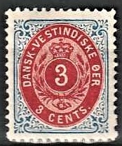 FRIMÆRKER DVI | 1873-1902 - AFA 6By | 3 cent indigo/karminrosa - Ubrugt