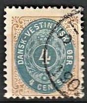 FRIMÆRKER DVI | 1873-1902 - AFA 7B | 4 cents gulbrun/blå - Stemplet