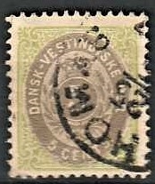 FRIMÆRKER DVI | 1876-1901 - AFA 10By | 5 cents grøn/grå - Stemplet