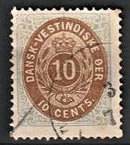 FRIMÆRKER DVI | 1876-1901 - AFA 11b | 10 cents gråblå/lysbrun - Stemplet