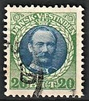 FRIMÆRKER DVI | 1907-08 - AFA 39 | 20 bit grøn/blå Frederik VIII - Stemplet