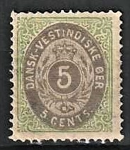 FRIMÆRKER DVI | 1876-1901 - AFA 10 | 5 cents grøn/grå - Ubrugt