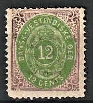 FRIMÆRKER DVI | 1876-1901 - AFA 12a | 12 cents lilla/gulgrøn - Ubrugt