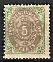 FRIMÆRKER DVI | 1876-1901 - AFA 10 | 5 cents grøn/grå - Ubrugt
