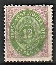 FRIMÆRKER DVI | 1876-1901 - AFA 12 | 12 cents lilla/gulgrøn - Ubrugt