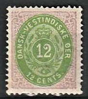 FRIMÆRKER DVI | 1876-1901 - AFA 12 | 12 cents lilla/gulgrøn - Ubrugt