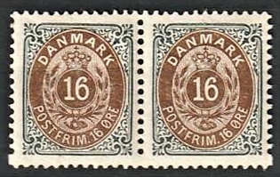 FRIMÆRKER DANMARK | 1895 - AFA 27B - 16 øre grå/brun i velcentreret par - Postfrisk