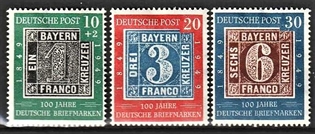 FRIMÆRKER VESTTYSKL. BUND: 1949 | AFA 1076-78 | Frimærkets 100-års jubilæum - Ubrugt