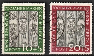 FRIMÆRKER VESTTYSKL. BUND: 1951 | AFA 1102-03 | 10+5 pf- 20+5 pf. Mariekirke 700 års jubilæum - Stemplet