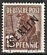 FRIMÆRKER VESTBERLIN: 1948 | AFA 06 | 15 pf. brun overtryk BERLIN sort - Stemplet