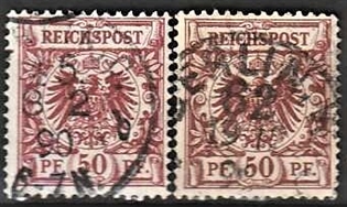FRIMÆRKER TYSK RIGE: 1889 | AFA 51,51a | 50 pf. rødbrun + brunrød - Stemplet