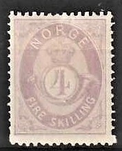 FRIMÆRKER NORGE | 1872 - AFA 18 - 4 sk. lyslilla - Ubrugt