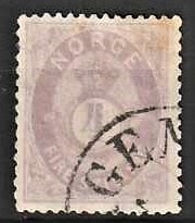 FRIMÆRKER NORGE | 1872 - AFA 18 - 4 sk. lyslilla - Stemplet
