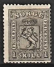 FRIMÆRKER NORGE | 1867 - AFA 11 - 1 sk. gråsort - Ubrugt