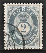 FRIMÆRKER NORGE | 1872 - AFA 17a - 2 sk. gråblå - Stemplet