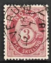 FRIMÆRKER NORGE | 1872 - AFA 18 - 3 sk. rosa - Stemplet