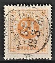 FRIMÆRKER SVERIGE | 1872 - AFA 23 - Ringtype tk. 14 uden vandmærke - 24 øre orange - Stemplet