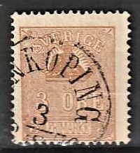 FRIMÆRKER SVERIGE | 1862 - AFA 14 - Løvetegning - 3 øre brun - Stemplet