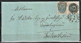 FRIMÆRKER DANMARK | 1871-74 - AFA 16 - 2 Skilling grå/blå i par på brev til Frederikssund - Stemplet 
