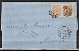 FRIMÆRKER DANMARK | 1871-74 - AFA 17 - 3 Skilling grå/lilla i par på brev - Stemplet