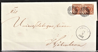 FRIMÆRKER DANMARK | 1858-62 - AFA 7 - 4 Skilling brun i par på brev - Stemplet 67 (Sorø)