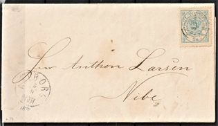 FRIMÆRKER DANMARK | 1864-70 - AFA 11 - 2 Skilling blå - Krone Scepter - Single på brev - Stemplet