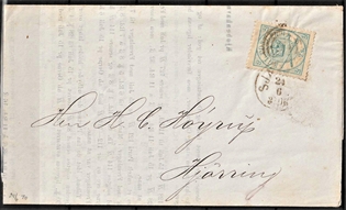 FRIMÆRKER DANMARK | 1864-70 - AFA 11 - 2 Skilling blå - Krone Scepter - Single på brev - Stemplet