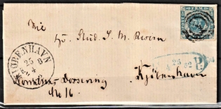 FRIMÆRKER DANMARK | 1854-57 - AFA 3 - 2 Skilling blå på flot brev - Stemplet