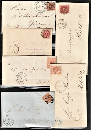 FRIMÆRKER DANMARK | 1854- | Dobbeltplanche med 12 stk. pæne skillingsbreve - Stemplet