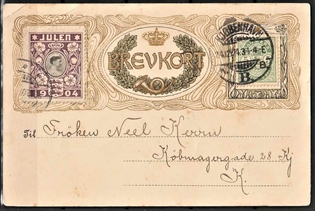 JULEMÆRKER DANMARK | 1904 - Dronning Louise på brevkort - Stemplet