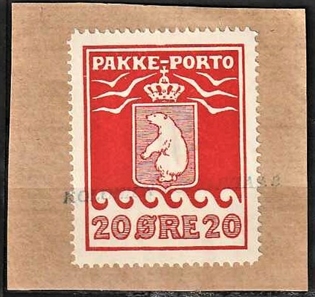 FRIMÆRKER GRØNLAND | 1915 - AFA 9 - PAKKE-PORTO 20 øre rød på klip  - Stemplet