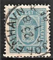 FRIMÆRKER DANMARK | 1875 - AFA 5 - 4 øre blå - Stemplet