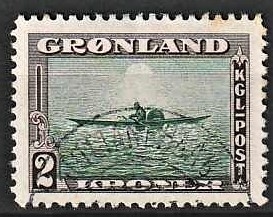 FRIMÆRKER GRØNLAND | 1945 - AFA 15 - AMERIKANER UDGAVEN - 2 kr. mørkbrun/grøn - Pænt stemplet