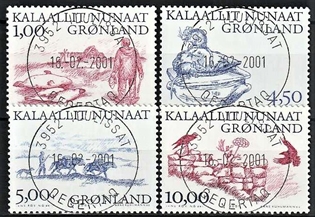FRIMÆRKER GRØNLAND | 2001 - AFA 368-71 - Arktiske vikinger III. - 1,00 - 10,00 kr. flerfarvet - Lux stemplet